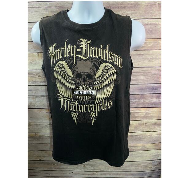 Harley-Davidson Sleeveless T-Shirt Size S Black Skull Graphic Space Coast 17x26 - Picture 1 of 8